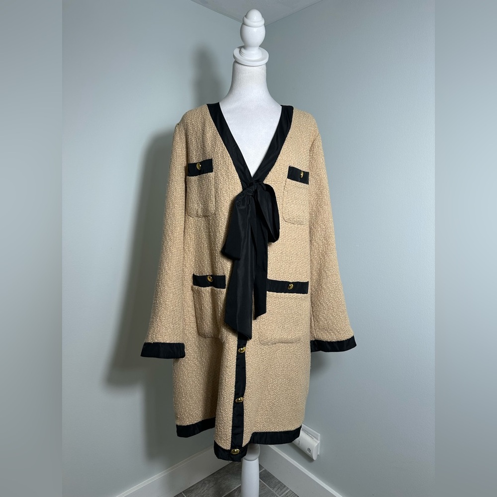 Pomander Place Tan Coco Tweed Bow Dress Size XXXL - Picture 3 of 15